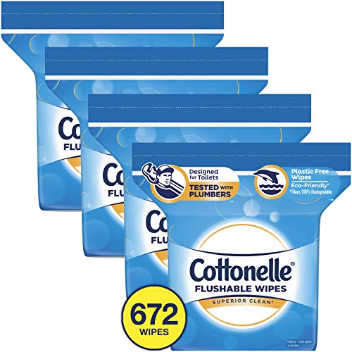 Cottonelle Flushable Wet Wipes, 168 Wipes per Resealable Pack (672 Wipes Total), Only $22.51