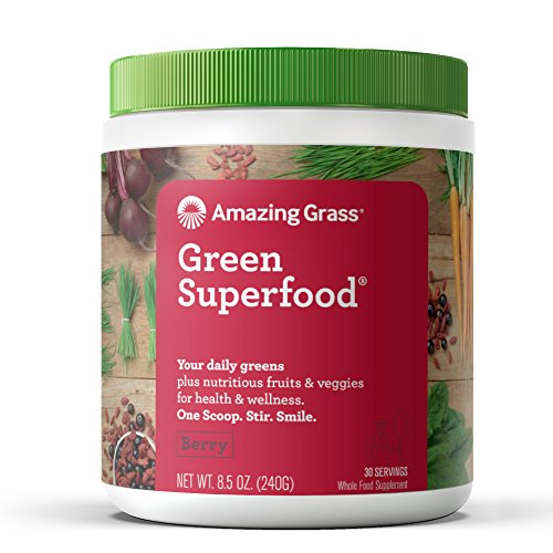 Amazing Grass Green Superfood: Organic Wheat Grass and 7 Super Greens Powder, 2 servings of Fruits & Veggies per scoop, Berry Flavor, 30 Servings, Only $11.28