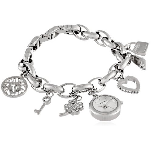 Anne Klein Women's  10-7605CHRM Swarovski Crystal Silver-Tone Charm Bracelet Watch, Only $47.25, free shipping