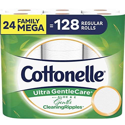 Cottonelle Ultra GentleCare Toilet Paper with Gentle CleaningRipples, 24 Family Mega Rolls, Sensitive Bath Tissue with Aloe & Vitamin E, Only $25.18