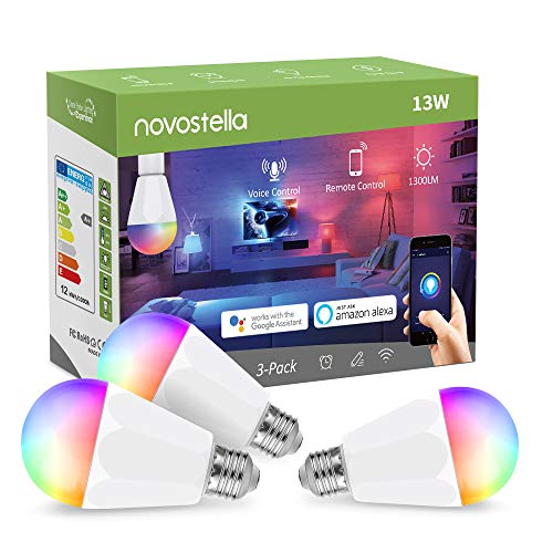 勞動節好價！Novostella 智能可調光多色LED燈泡3個，13W 1300LM，兼容Alexa，Google Home折上折后僅售$ 32.00