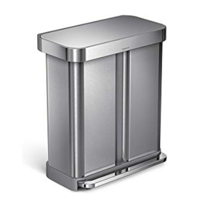 simplehuman 58 Liter / 15.3 Gallon Stainless Steel Rectangular Kitchen Step Can Dual Compartment Recycler, Brushed Stainless Steel $159.99，free shipping