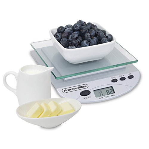 Proctor Silex 86500 Digital Kitchen Food Scale, Grams and Ounces, Weight Range from 2G-13LBS, silver, Only $6.99, You Save $8.00(53%)