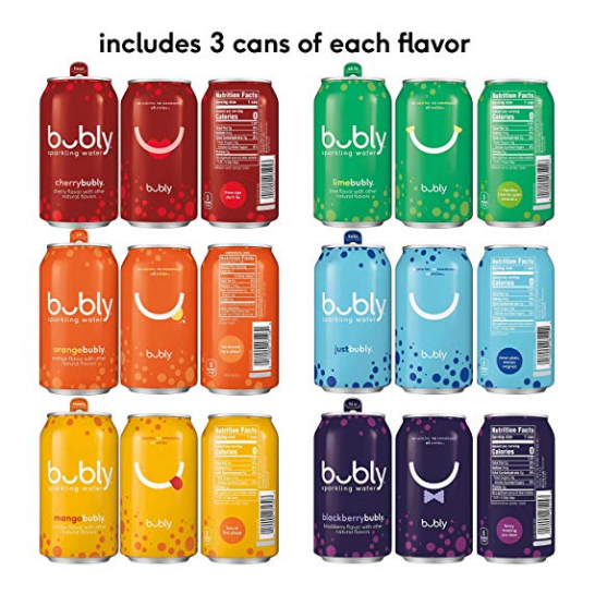 bubly Sparkling Water, 3 Flavor Variety Pack, 12 Ounce Cans (18 Count) $7.31