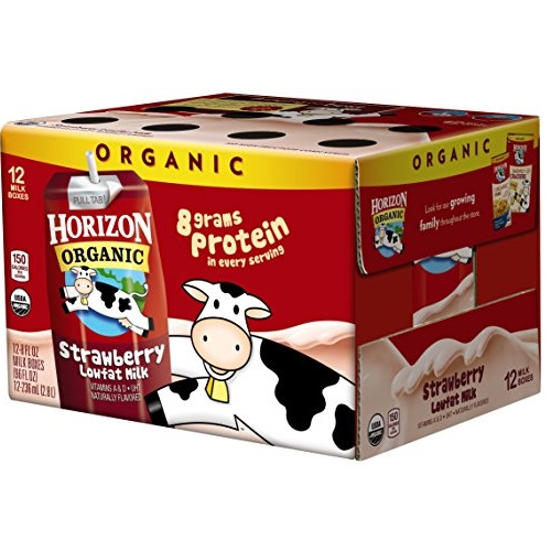 史低价！ 速抢！Horizon Organic低脂 巧克力 有机奶，草莓味，8oz/盒，共12盒，原价$17.97，现点击coupon后仅售$8.98，免运费