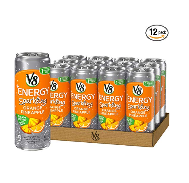 V8 +Energy, Sparkling Juice Drink with Green Tea, Orange Pineapple, 12 oz. Can (Pack of 12) only $8.10
