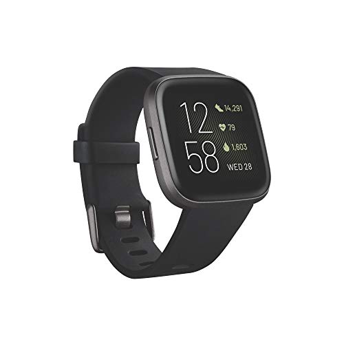 Fitbit Versa 2 Health & Fitness Smartwatch with Heart Rate, Music, Alexa Built-in, Sleep & Swim Tracking, Black/Carbon, One Size (S & L Bands Included), Only $199.95,