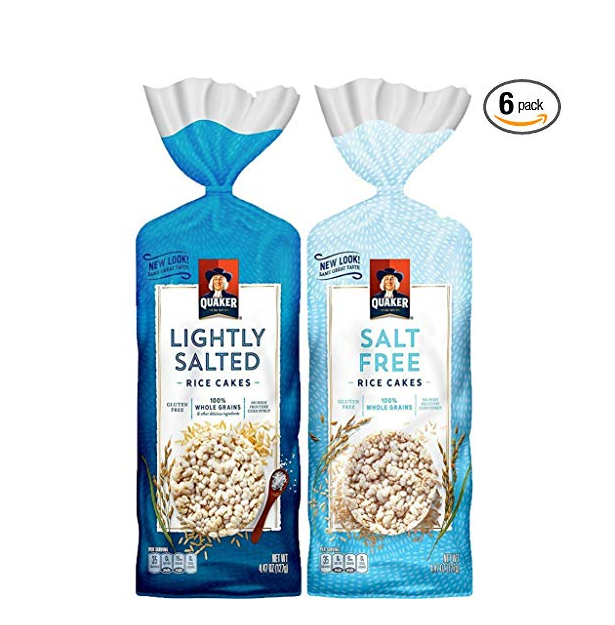 Quaker Large Rice Cakes, Gluten Free, Lightly Salted + Salt Free Variety Pack, 6 Count ONLY $9.09