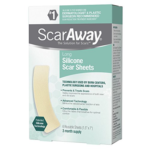 ScarAway Long Silicone Scar Treatment Sheets, Ideal for Larger and Longer Scars - 6 Multi-Use Adhesive Soft Fabric Strips, 1.5 in. x 7 in., Only