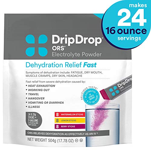 DripDrop ORS - Patented Electrolyte Powder for Dehydration Relief fast - For Hangover, Heat Exhaustion, Illness, Sweating & Travel Recovery, Makes (24) 16oz Servings, Only$19.03