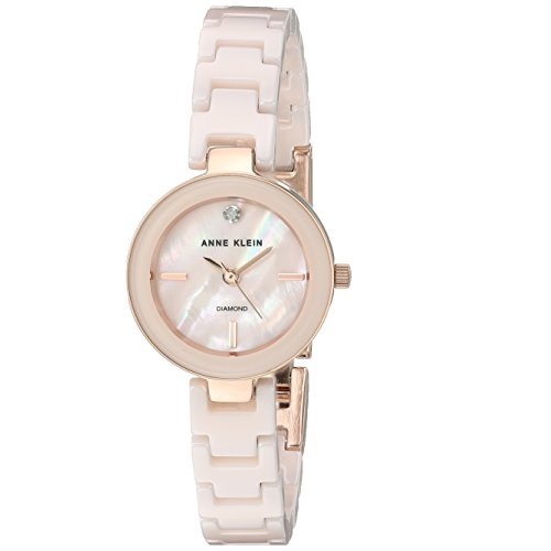 Anne Klein Women's AK/2660LPRG Diamond-Accented Rose Gold-Tone and Light Pink Ceramic Bracelet Watch, Only $47.99, free shipping
