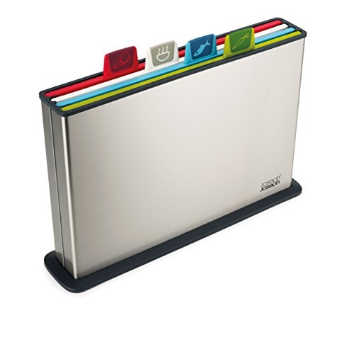 Joseph Joseph 60095 Index Plastic Cutting Board Set with Stainless Steel Storage Case Color-Coded Dishwasher-Safe Non-Slip, Large, Steel Multicolored, Only $38.39