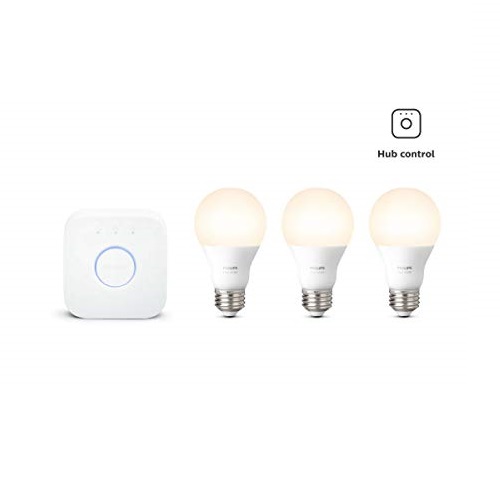 Philips Hue White LED Smart Light Bulb Starter Kit, 3 A19 Smart Bulbs & 1 Hue Hub, (Works with Alexa, Apple HomeKit, and Google Assistant), Only $42.68