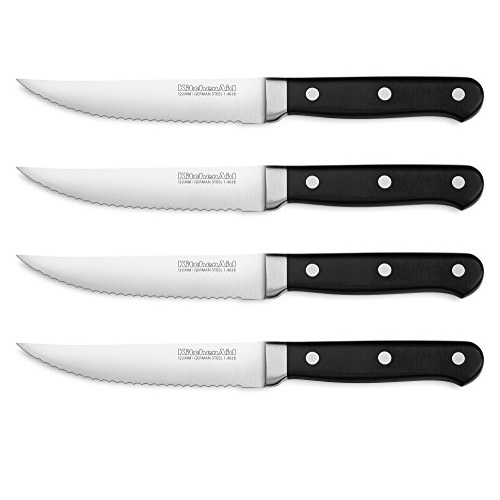 KitchenAid KKFTR4OB Classic Forged Series Triple Rivet Steak Knife Set (Set of 4), Onyx Black, 4.5