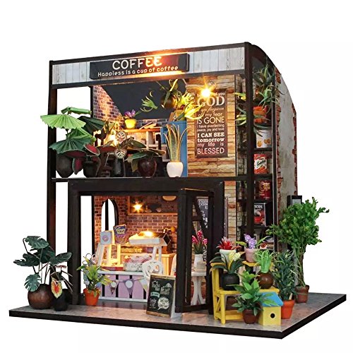 Flever Dollhouse Miniature DIY House Kit Creative Room with Furniture for Romantic Valentine's Gift(Time of Coffee), Only $26.80