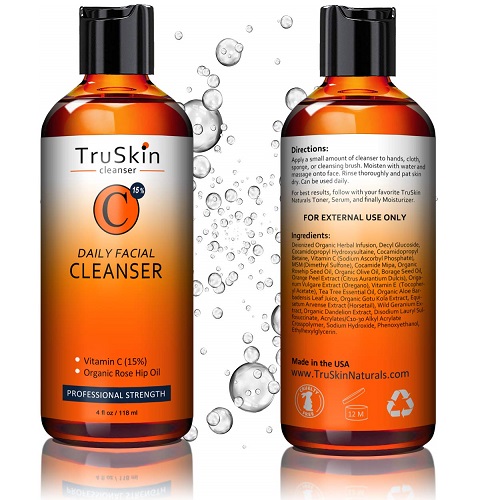 TruSkin Naturals BEST Vitamin C Daily Facial Cleanser - Restorative Anti-Aging Face Wash for All Skin Types with 15% Vitamin C, Aloe Vera, MSM & Rosehip Oil, Only $15.99