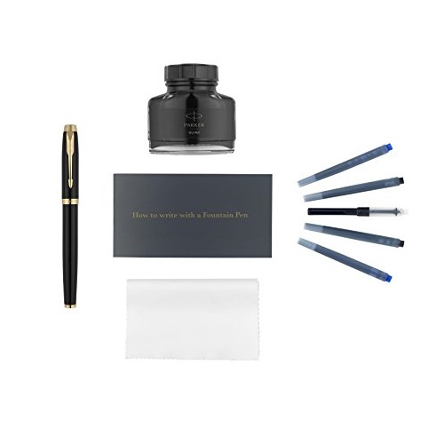Parker IM Fountain Pen Kit, Black Lacquer with Gold Trim, Ink Bottle Refill, Ink Cartridge Refills, Ink Bottle Converter, Only $34.48, free shipping