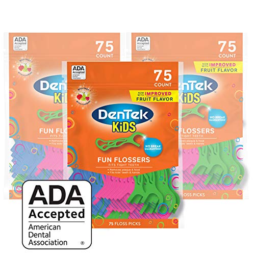 DenTek 動物造型水果口味兒童牙線棒，75個/包，共3包，原價$9.99，現僅售$6.04，免運費！