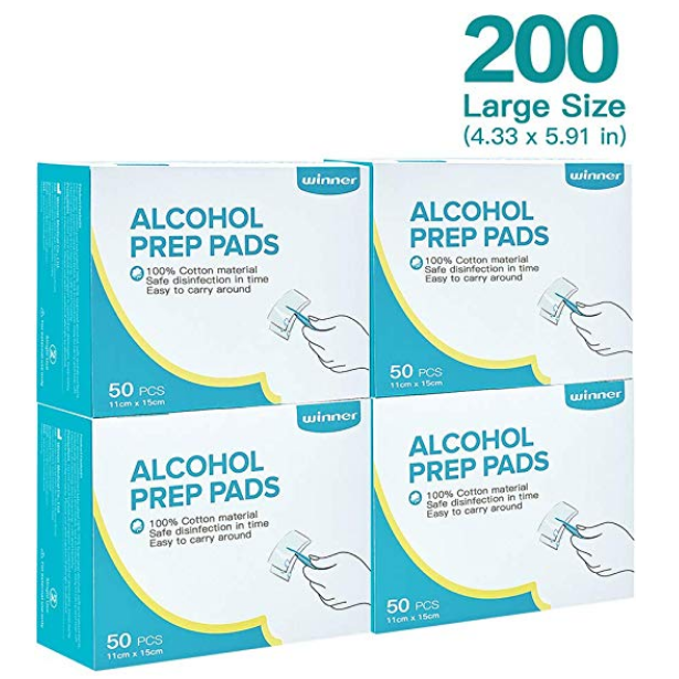 Winner Ultra Large Alcohol Wipes, 100% Soft Cotton Prep Pads Lock Abundant Liquid, 200 Count (Box of 4) $17.59