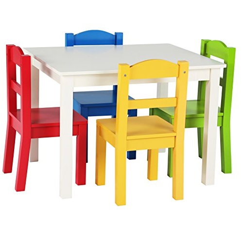 Humble Crew White/Primary Kids Wood Table & 4 Chair Set, Only $70.99, You Save $29.00(29%)