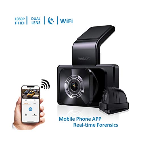weJupit Dash Cam 330Pro, WiFi Dual Lens, HD 1080P Front and 720P Rear Car Camera with Night Vision, Loop, G-Sensor, WDR, 170 Degrees Wide-Angle Lens, Motion Detection, Only $$66.5