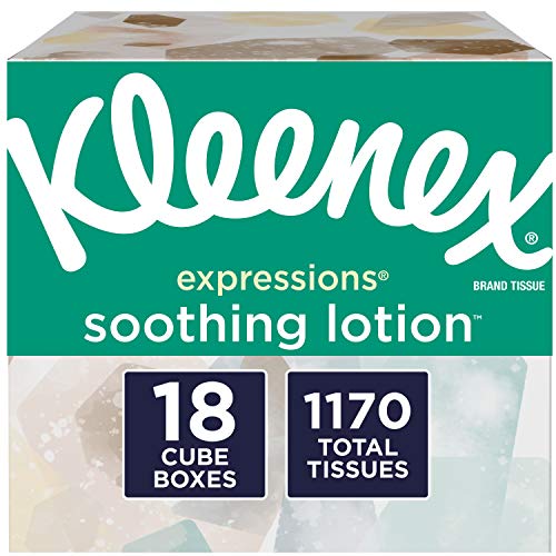 Kleenex Expressions Soothing Lotion Facial Tissues With Coconut Oil, Aloe & Vitamin E, 18 Cube Boxes, 65 Tissuesper Box (1, 170 Tissues Total), Only $19.73
