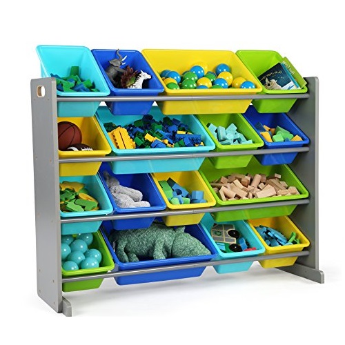 Humble Crew Extra-Large Toy Organizer, 16 Storage Bins, Grey/Blue/Green/Yellow, Only $44.99
