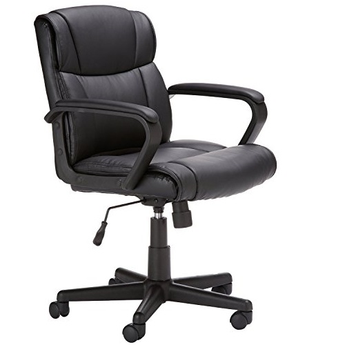 AmazonBasics Classic Leather-Padded Mid-Back Office Desk Chair with Armrest - Black, Only $52.30