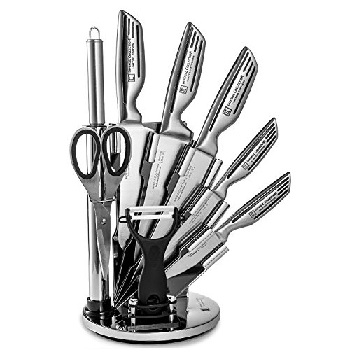 Imperial Collection KST12 9-Piece Stainless Steel Kitchen Cutlery Knife Set with Rotating Block Stand, Silver Signature, Only $13.32