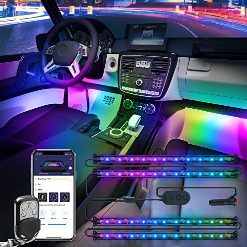 节日嗨起来！Govee 2合1升级版可遥控汽车内饰灯，4条共72个LED灯，梦幻般的色彩，可与音乐同步，适用于各种汽车，使用折扣码后仅售$21.19