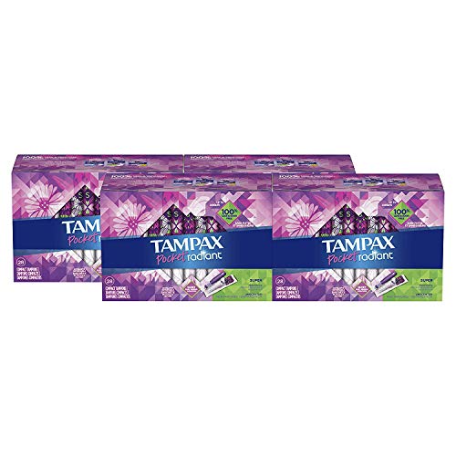 Tampax Pocket Radiant Plastic Tampons, Super Absorbency, Unscented, Compact, 28 Count - Pack of 4 (112 Count Total) , Only $13.55, You Save $14.69(52%)