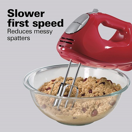 Hamilton Beach 6-Speed Electric Hand Mixer with 5 Attachments (Beaters, Dough Hooks, and Whisk), Snap-On Case, Red (62633R), Only $17.89