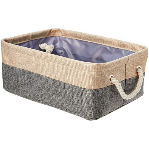 AmazonBasics Two Tone Linen Storage Basket Bin with Handles, Set of Two, Small, Only $9.23