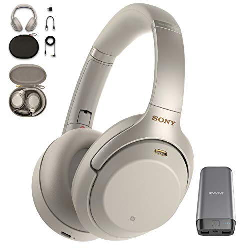 Sony WH-1000XM3 Wireless Noise Canceling Over Ear Headphone with Voice Assistant, Silver (WH-1000XM3/S, USA Warranty) with 20,000mAh High Capacity Portable Power Bank Bundle, Only $278.00