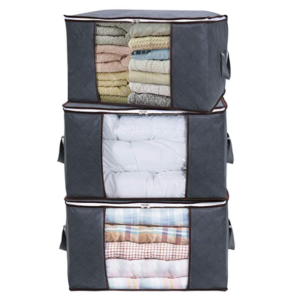 Lifewit Large Capacity Clothes Storage Bag Organizer with Reinforced Handle Thick Fabric for Comforters, Blankets, Bedding, Foldable with Sturdy Zipper, Clear Window, 3 Pack, $19.99
