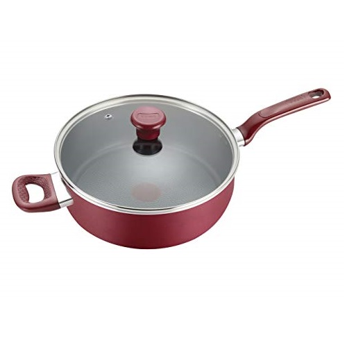 T-fal B0398264 B03982 Excite ProGlide Nonstick Thermo-Spot Heat Indicator Dishwasher Oven Safe Jumbo Cooker with Lid Cookware, 5-Quart, Rio Red, Only $19.97