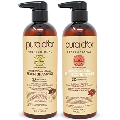 PURA D'OR Professional Grade Anti-Hair Thinning 2X Concentrated Actives Biotin Shampoo & Conditioner (16oz x 2), No Sulfates, Clinically Tested, All Hair Types, Men & Women, Only $$35.99