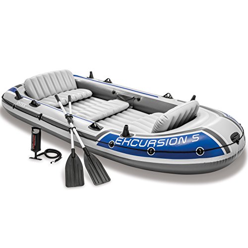 Intex Excursion 5, 5-Person Inflatable Boat Set with Aluminum Oars and High Output Air Pump (Latest Model), only $80.24, free shipping