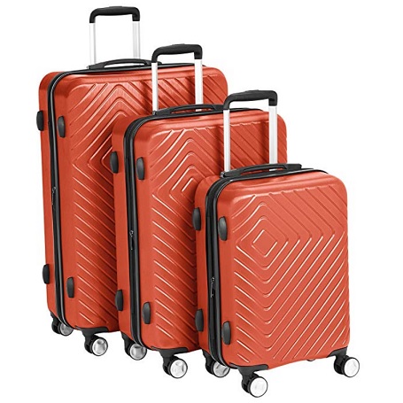AmazonBasics 3 Piece Geometric Hard Shell Expandable Luggage Spinner Suitcase Set - Sunset, Only $119.34