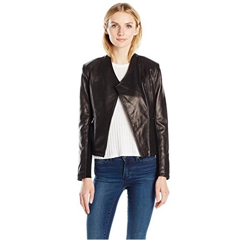 Calvin Klein Women's Leather Moto Jacket, Black, M, Only $84.94