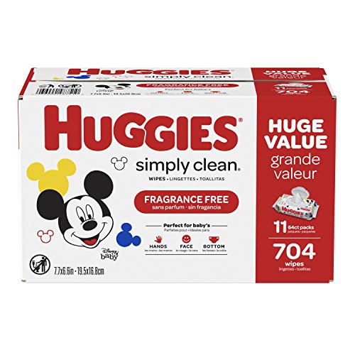 HUGGIES Simply Clean Fragrance-free Baby Wipes, Soft Pack (11-Pack, 704 Sheets Total), Alcohol-free, Hypoallergenic (Packaging May Vary), Only$11.79