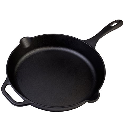 Victoria SKL-212 Cast Iron Skillet Large Frying Pan with Helper Handle Seasoned with 100% Kosher Certified Non-GMO Flaxseed Oil, 12 Inch, Black $23.99