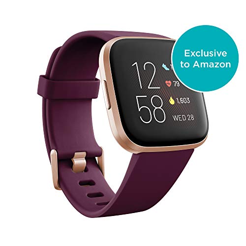 Fitbit Versa 2 Health & Fitness Smartwatch with Heart Rate, Music, Alexa Built-in, Sleep & Swim Tracking, Bordeaux/Copper Rose, One Size (S & L Bands Included), Only $129.95