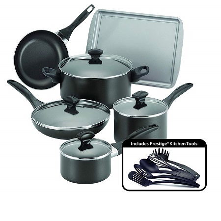 Farberware 21806 Dishwasher Safe Nonstick Cookware Pots and Pans Set, 15 Piece, Black, Only $39.99