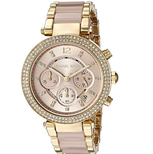 Michael Kors Womens Parker Blush Acetate and Goldtone Chronograph Watch MK6326, Only $108.49, You Save $186.51(63%)