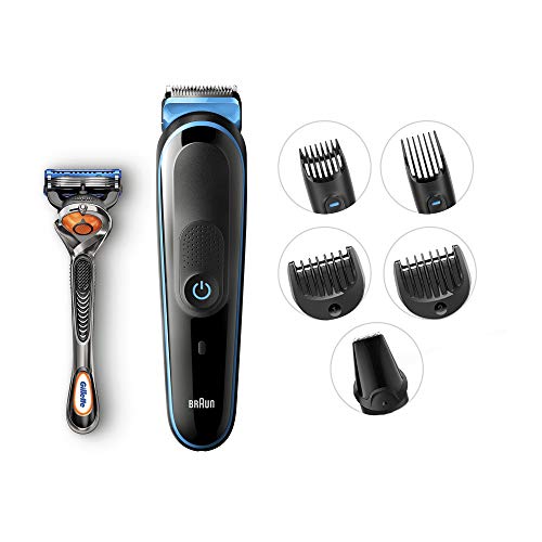 Braun 7-in-1 Beard Trimmer & Hair Clipper, All-In-One Manscaping Trimmer MGK5045, 13 length settings with only 4 combs, Detail Trimmer Attachment, Black/Blue, Only $29.94
