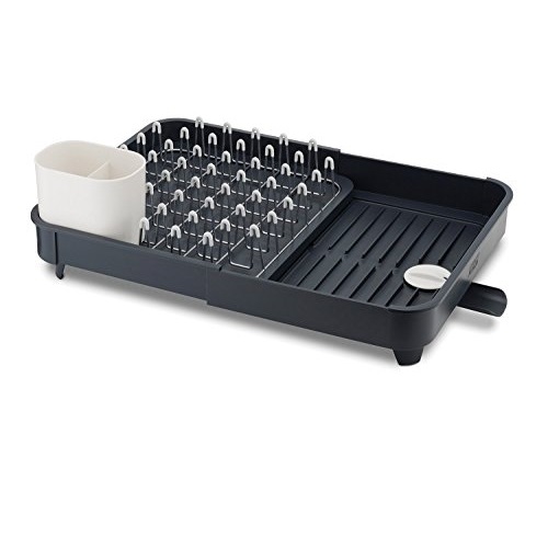 Joseph Joseph 85040 Extend Expandable Dish Drying Rack and Drainboard Set Foldaway Integrated Spout Drainer Removable Steel Rack and Cutlery Holder, Gray, Only $29.99