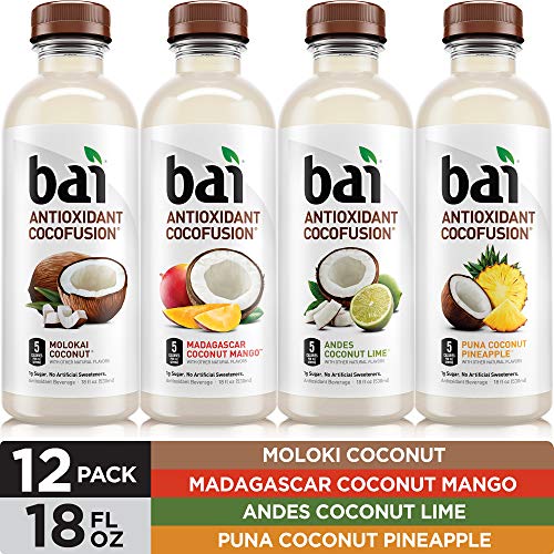 Bai Coconut Flavored Water, Cocofusions Variety Pack II, 18 Fluid Ounce Bottles, 12 count, 3 each of Andes Coconut Lime, Madagascar Coconut Mango, Molokai Coconut, Puna Coconut Pineapple, Only $10.59
