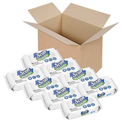 Scott Flushable Wipes, Fragrance-Free, 8 Soft Packs of 51 Wipes (408 Wet Wipes Total) $12.92