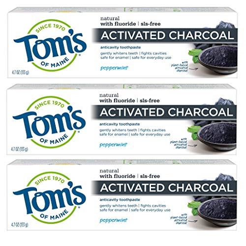 Tom's of Maine Activated Charcoal Toothpaste, Natural Toothpaste, Peppermint with Fluoride, 4.7 oz 3 Pack, Only $11.20, free shipping afte using SS